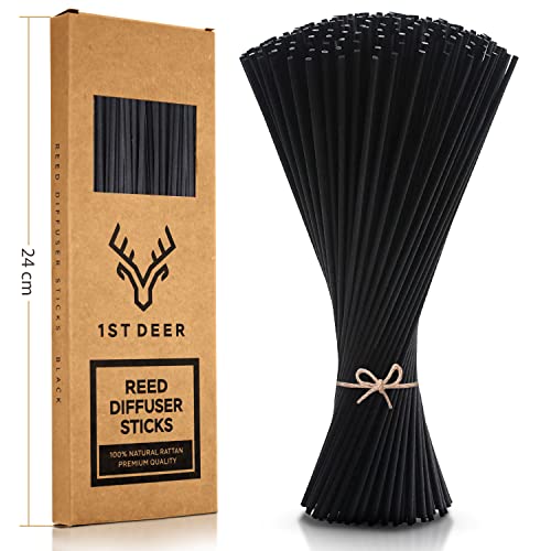 1st Deer Reed Diffuser Sticks – 100 pcs of Black Rattan Essential Oil Aroma Refill Wood Sticks for Spa, Fragrance, Aromatherapy (24 cm x 3 mm)