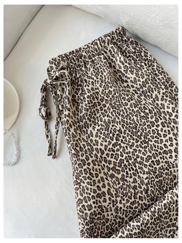 GORGLITTER Women's Leopard Cheetah Wide Leg Pants Y2k Flare Shirred Bell Bottom Paperbag Trousers3