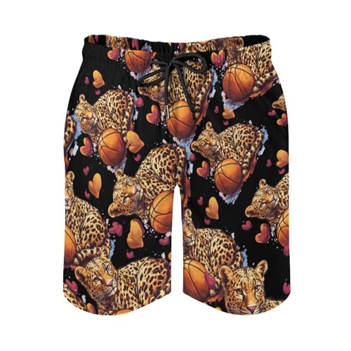 Funny Leopard Basketball Men's Swim Trunks Quick Dry Board Shorts Hawaiian Beach Shorts With Pocket4