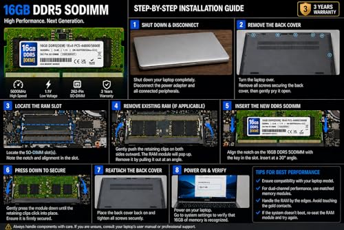 Image of 16GB DDR5 5600MHz OEM Laptop RAM Compatible with Samsung [Key Specs: PC5-44800 /5600B | 262-Pin SO-DIMM | CL46 | 1Rx8 | 1.1V | Non-ECC] | 3 Years Seller Warranty