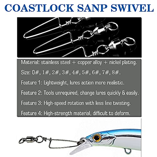 Image of AMYSPORTS Saltwater Connector Fishing Snap Swivel High Strength Snaps Swivel Freshwater Ball Bearing Fishing Swivels Stainless Steel Corrosion Resistant Black Nickel