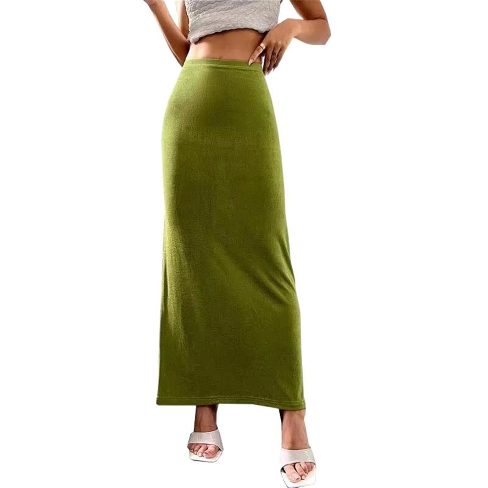 Falda Lápiz de Oficina con Abertura para Mujer-green01-Chico