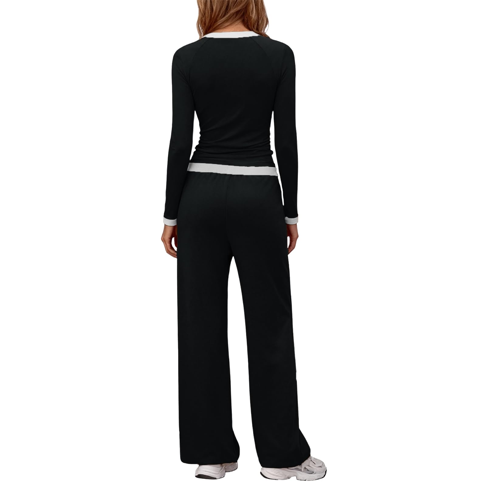 Tops Y Pantalones Mujer Caer Manga Larga Lindo Atuendo Exterior Cintura del Imperio Delgado Estirar Bloque
