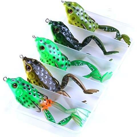 LENPABY 5PCS Topwater Frog Lures, Soft Fishing Lure Kit with Tackle Box for Bass Pike Snakehead Dogfish Musky5.5CM/15.5G Cover