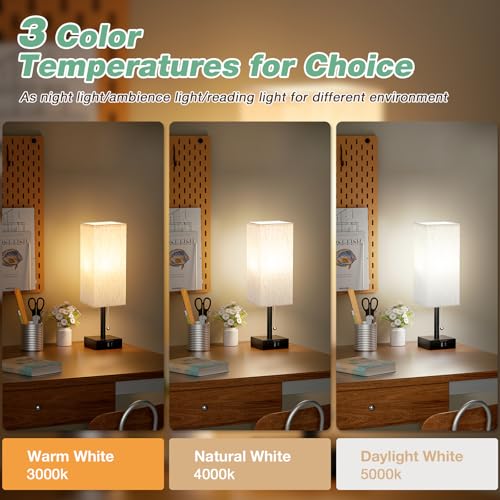 Image of aooshine Pull Chain Small Table Lamp - 3 Color Temperature Bedside Lamp for Bedroom with USB Port, Minimalist Nightstand Lamp with Black Base, Desk Lamp for Kids Room Dorm, Bulb Included | Pull Chain Switch, LED Bulb Included, Cream Fabric Shade, 14.7 inch Small Table Lamp for Nightstand, Desk, Dorm, Office
