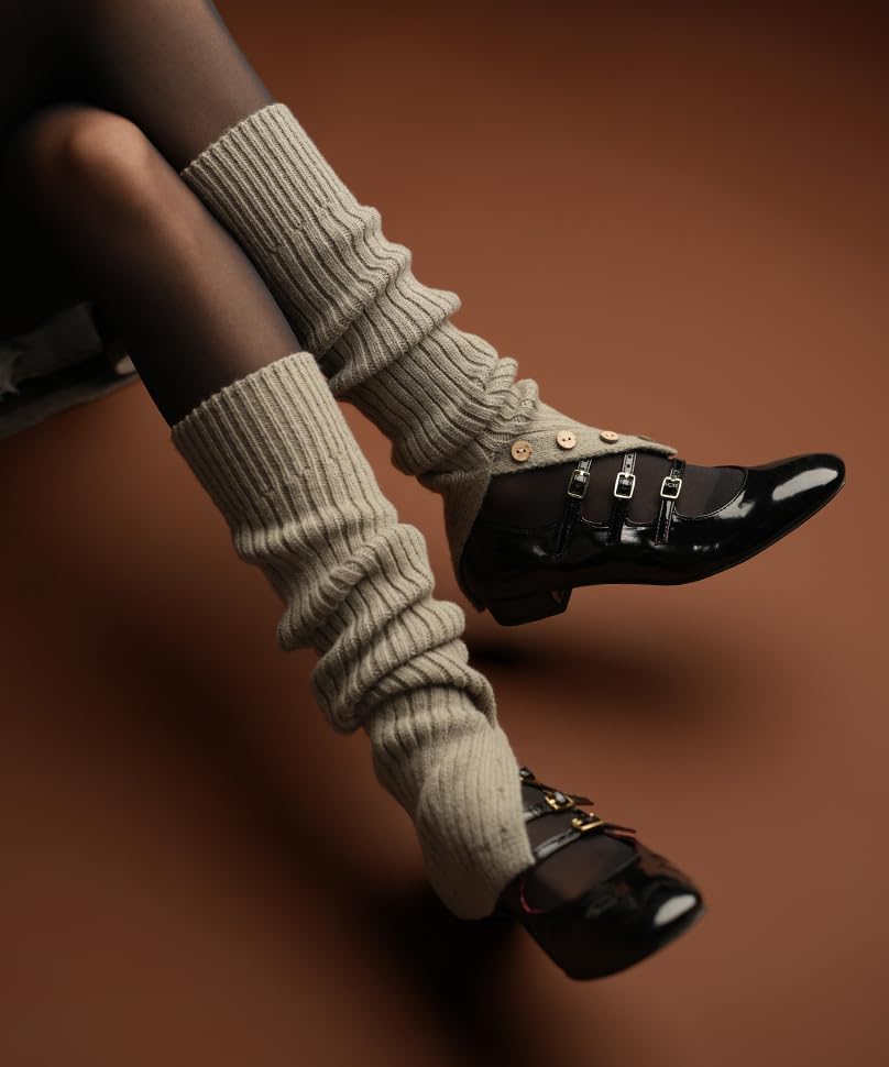 Image of Theater Women Ribbed Knit Leg Warmer - Cream | Soft Stretchable Acrylic Blend | Cozy Layer Over Boots & Tights | Free Size Winter Accessory