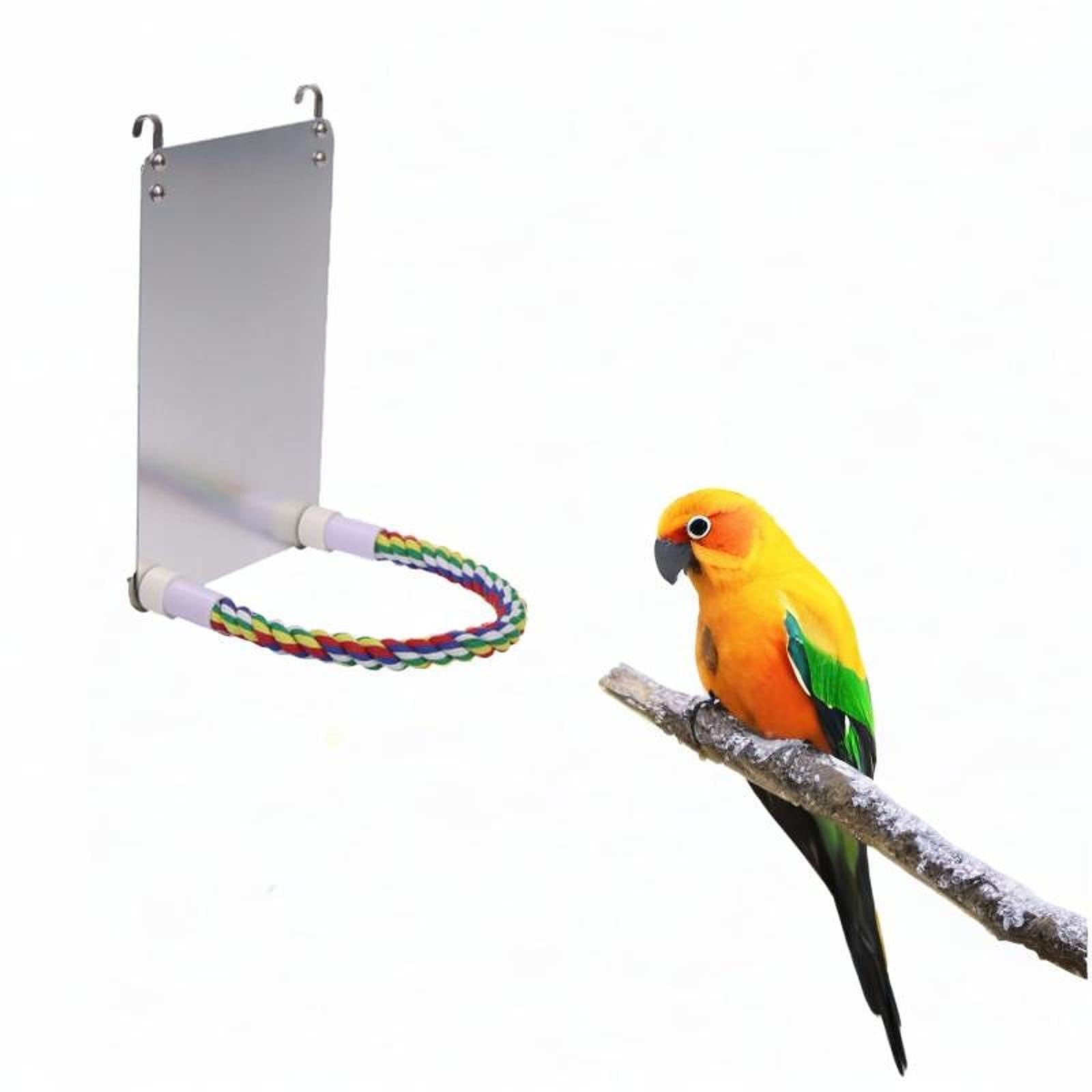 Generic Bird Mirror for Cage Colorful Rope Perch Cage Toy Pecking Toy Perch Stand for Finches Cockatiel Canaries Macaws