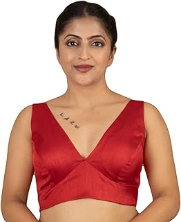 Women's Dupion Raw Silk Sleeveless V Neck Sabyasachi Cut Readymade Saree...