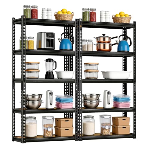 Image of LEVELEVE 5-Tier Storage Shelving Unit, Metal, for Kitchen, Garage, Laundry Room, Adjustable, 30 inch L x 12 inch W x 60 inch H, Rectangular, 2 Pack