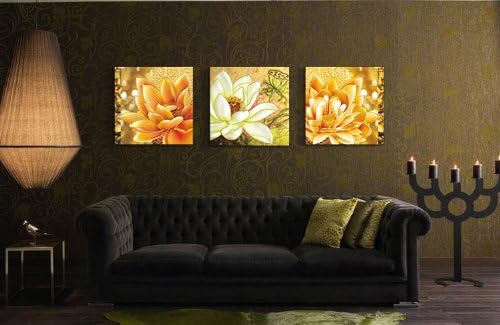 Artwork RING GREEN MODERN ART 3 Panels SET Can be affixed to the wall, can also be posted on the board Lotus for its beauty