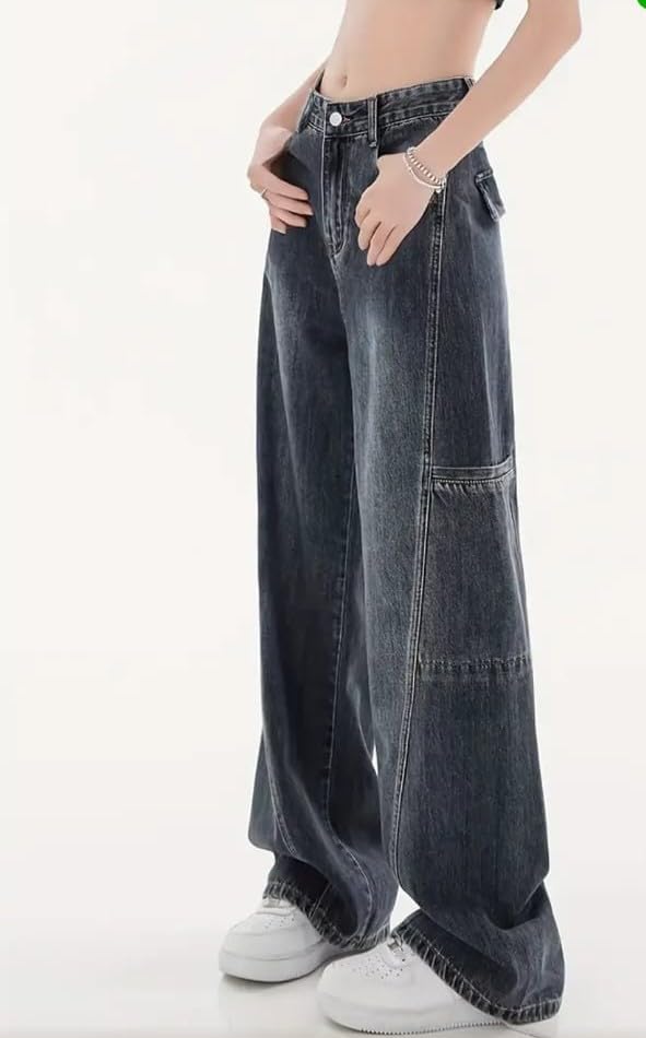Image of ODDMONEKY Baggy Jeans for Women || Korean Jeans for Women || Wide Leg Korean High Waist Baggy Denim Pants (Wjeans-7)