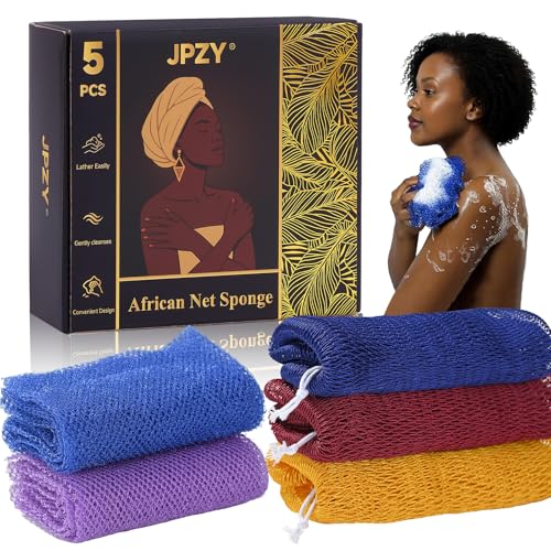 African Sponge Net 5-piece exfoliating Scrub is Suitable for All Skin Types,Bath Sponge for the face and Body, Durable and Gently Exfoliation
