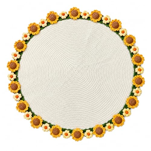 Couverture de fleurs tissée main en coton blanc lait diam 80cm