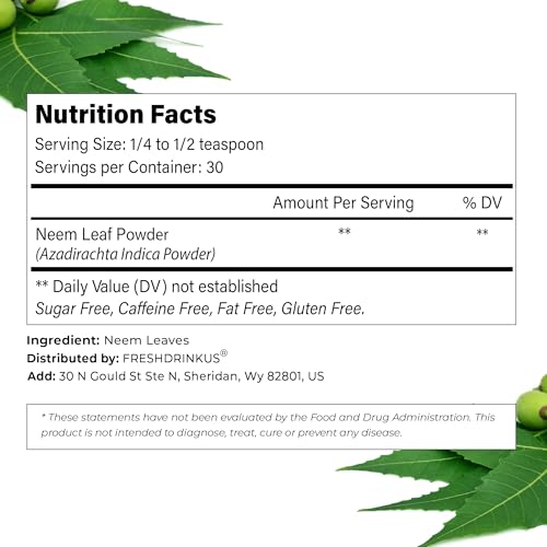 Image of FreshDrinkUS, Premium 20oz Neem Leaf Powder, 100% Natural and Pure from Neem Leaves Dried, for Hair and Skin, No Additives, No Gluten, No Sugar, Vegan