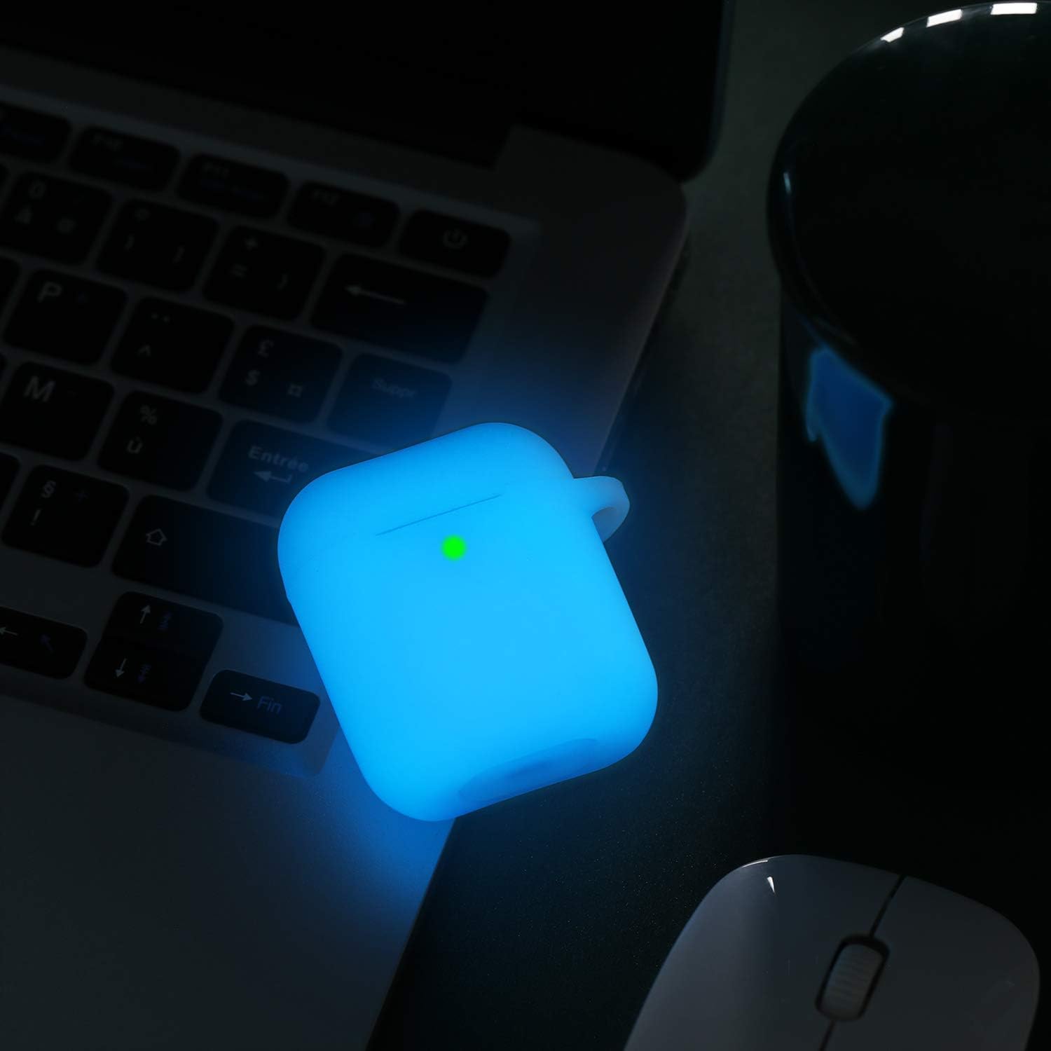 GEAK for AirPod Case, (Front LED Visible), Shockproof Silicone Protective Case Cover Compatible for Apple AirPods 1 & 2, Nightglow Blue