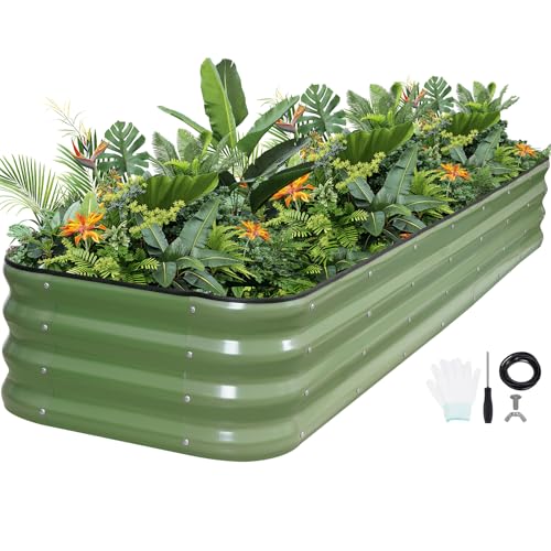 5-in-1 Adjustable Raised Garden Bed Kit | Galvanized Planter Boxes for Vegetables, Flowers | 12" Tall, Multiple Sizes (8x2x1ft, 9x1x1ft, 5x5x1ft, 6x4x1ft, 7x3x1ft) | Outdoor Metal Raised Bed, Green