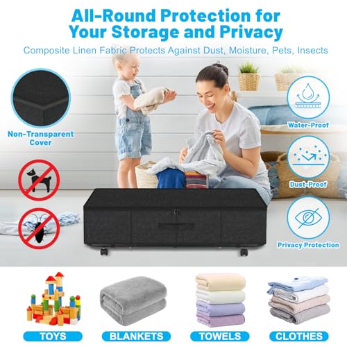 Image of Large Sturdy Under Bed Storage with Wheels, 2 Pack 50L Rolling Underbed Storage Bins, Under Bed Containers Drawer with Metal Bottom Support, Bedroom Organizer with Lids for Clothes, Shoes, Blankets