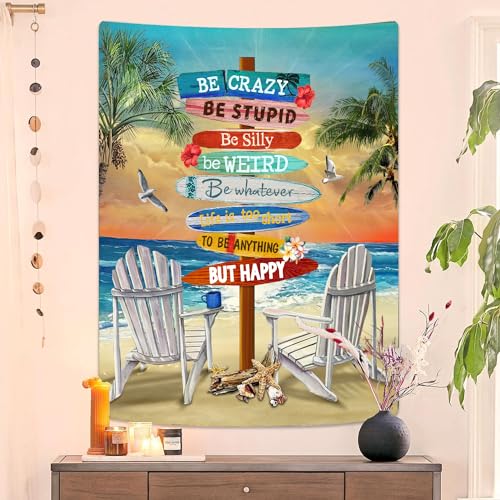 Jhdstore Beach Tapestry Beachy Positive Quote Tapestry Ocean Sea Wave Landscape Vertical Wall Hanging Tapestry For Bedroom Room Decor Surfing Board Tapestry Sandbeach Wall Decor 48 Inchx36 Inch thumb #1