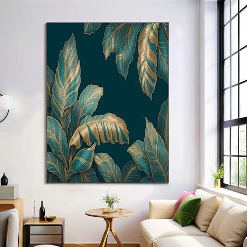 Cuadros de hojas de plátano doradas 60x80 cm para dar un toque tropical al dormitorio