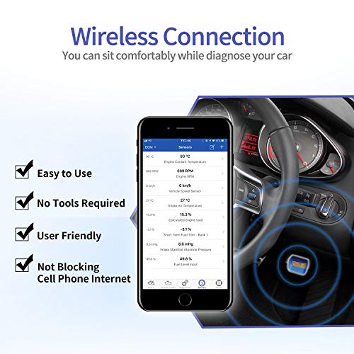 OBD2 Scanner Bluetooth 4.0 OBDII Scan Tool for Android Device & iOS (No Need to Pair on iPhone/iPad), Foseal Car Diagnostic OBD 2 Check Engine Light Code Reader Work w/ 3rd Party app OBD Fusion Torque - Thumbnail 3