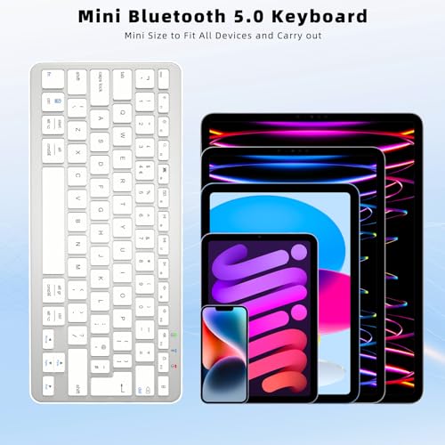 Qulose Bluetooth Wireless Keyboard, Mini Keyboard Rechargeable USB-C with Media Hotkeys, Ultra Slim Ergonomic, Compatible with Apple macOS/iOS/Windows/Android, UK Layout Compact-Silver - Image 7
