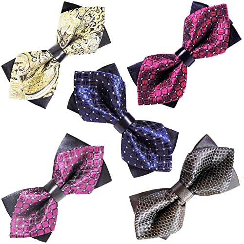 ArBoXiA Sharp-angled Bow Tie for Men,Ladies and Kids,Adjustable Jacquard Business Bow Tie House,Prom & Wedding & Party & Office Fashion Double Layer Bow Tie, Set of 5