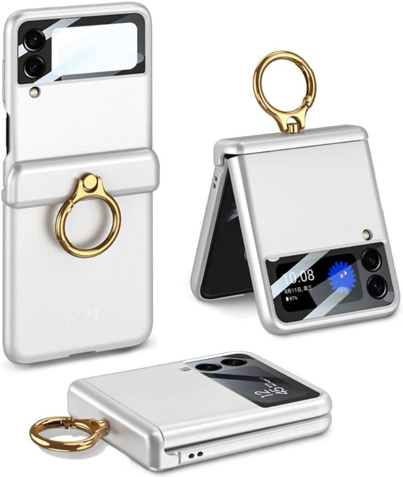 SHIEID Flip 3 Case with Ring, Z Flip 3 Case Hinge Protection, Flip Z 3 Case Shockproof Magnetic Attraction Hinge Protective Case Compatible with Galaxy Z Flip 3 5G, Elegant Silver
