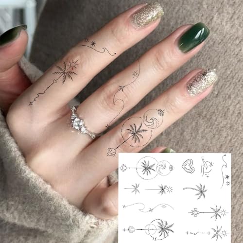 Image of 180+ PCS Bilizar 13 Sheets Black Small Arrow Temporary Tattoos For Finger Hand Ear Neck Tattoo Sticker, Realistic Tiny Flower Star Crescent Lotus Fake Tattoos For Women Men Adults Long Lasting Tatoos
