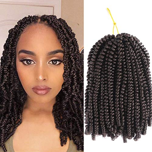 MeiQin Spring Twist Hair 3 Pack Fluffy Crochet Synthetic Braiding Hair Bomb Twist Ombre Colors Low Temperature Synthetic Hair Extensions 8inch 3Pcs (4#)