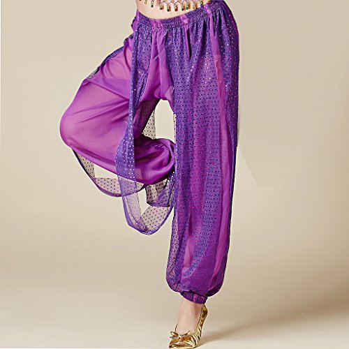Munafie Belly Dance Harem Pants Arabic Halloween Lantern Shiny Pants Fancy Pants Us0-14 Purple #TOP2