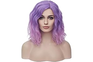 Women Girls Colored Short Curly Bob Wavy Purple Ombre Pink 35cm Bust Down Wig