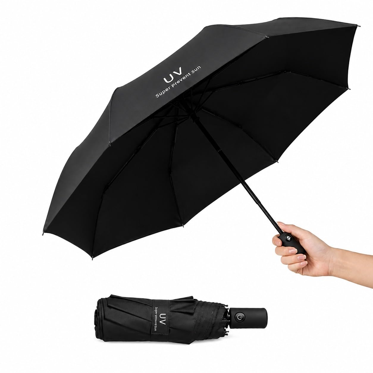 gjcaalaya Travel Umbrella Windproof Automatic Open Close Folding Umbrella for Men & Women - UV Protection Black Canopy, 3 Fold Compact Portable Umbrella with Ergonomic Handle for Travel, Office & Daily Use-picture-31