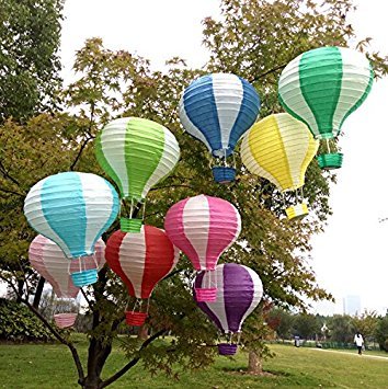Joinwin 12 Inch Hanging Wedding Rainbow Hot Air Balloon Paper Lantern Party Decorations, Pack of 5 Pieces (Mix Design and Color)