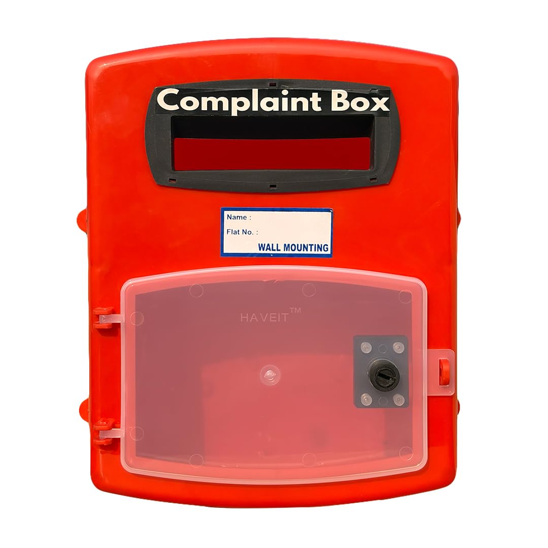 HaveIt® Front Door Wall Mounted Heavy Plastic Letter Box,Suggestion Box,Compliant Box for Home/Offices/Colleges/Institutions/Schools with Lock (red Color, 25 cm x 26 cm x 11 cm) (Complaint Box)