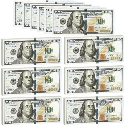 Sbrvaniy 100PCS Money Play Money Pretend Play, Develops Early Math Skills, Prop Money for Board Game, Moive, Magic, Preschool Math Games
