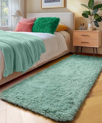 Image of PAGISOFE Sage Green Runner Rugs for Bedroom Living Room Plush Fluffy Rug 2x6 Ft, Soft Carpet for Hallway, Non-Slip Indoor Floor Rugs for Nursery Kids Girls Room Home Decorative, Green