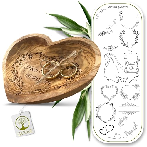 Cuscino per anelli matrimonio in legno d'ulivo, personalizzato – Ciotola in legno fatto a mano a forma di cuore