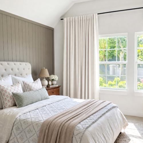 Image of INOVADAY 100% Blackout Curtains for Bedroom, Black Out Curtains 96 Inch Long, Clip Rings Linen Blackout Drapes, Thermal Insulated Room Darkening for Living Room, 1 Panel - Beige,W102xL96