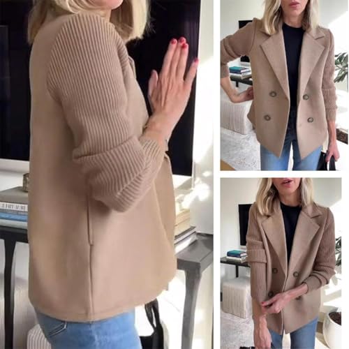 Women's Lapel Button Knitted Patchwork Sleeve Casual Coat Cropped Patchwork Double Breasted Blazer Sweater3