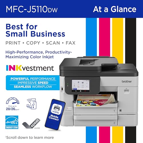 Image of Brother INKvestment 5110 Wireless Color Inkjet All-in-One Printer with a 500-sheet Paper Tray Capacity and a 4.3 inch Color Touchscreen (MCF-J5110DW)