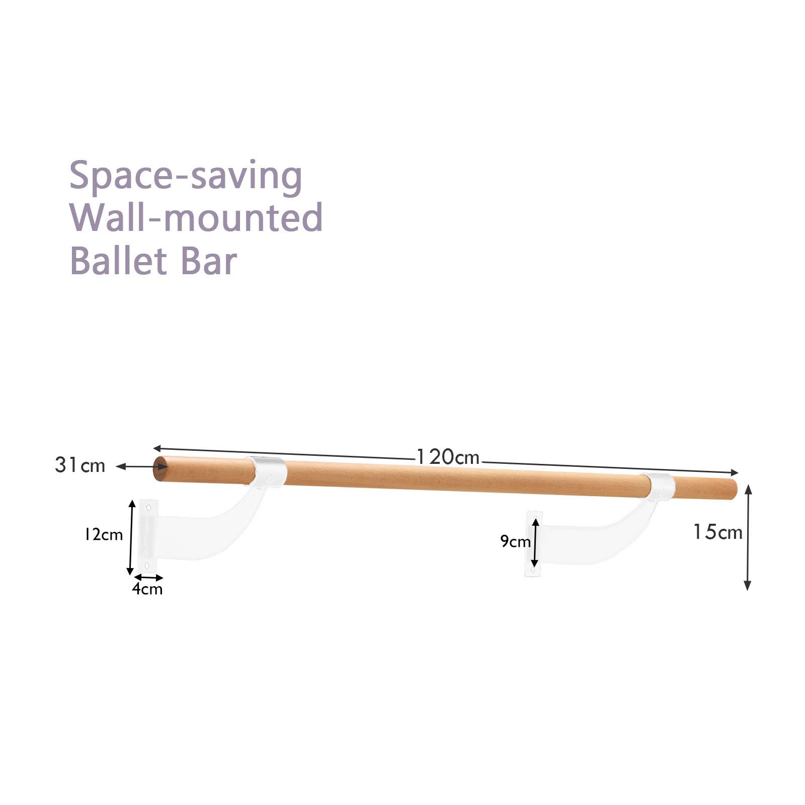 GYMAX Barra de Ballet de Pared 4 pies, Madera de Haya para Estiramiento, Yoga y Entrenamiento