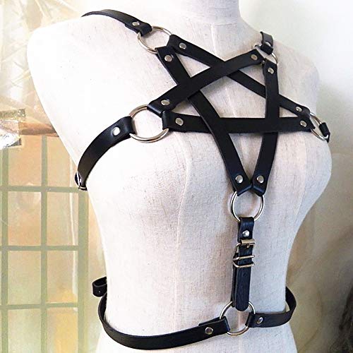 Women's Punk Waist Belt Body Chain Gothic Black Leather Chest Harness Adjustable with Buckles and O-Rings Costume4