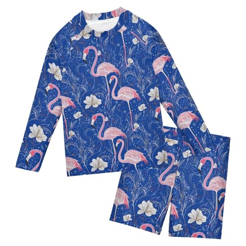 Pink Flamingo Flower Baby Boys' Toddler Long Sleeved Rashguard Swim Bathing Suit Set B0404331