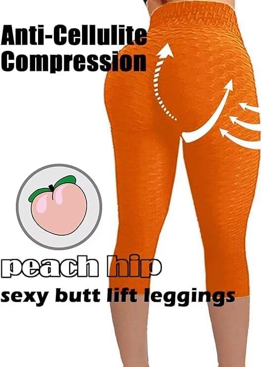 Msicyness Trending Leggings Women's High Waist Yoga Pants Ruched Butt Lift Leggings Textured Scrunch Booty Tights,Orange,L - Image 6