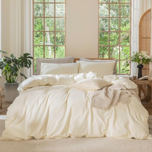 Image of MooMee Duvet Cover Set 100% Washed Cotton Linen Like Super King Plus | Relaxed Linen-like Texture. Soft, Breathable & Long-lasting Comfort. Lightweight. Hidden Zipper with 8 Interior Corner Ties
