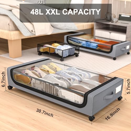 Gomaihe Under Bed Storage With Wheels: Xxl 48L Underbed Storage Containers With Lids - Rolling Drawers For Shoes Clothes In Dorm Bedroom thumb #1