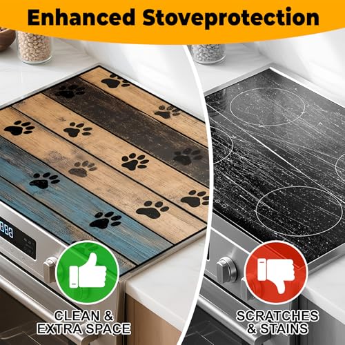 Image of Stove Top Cover Retro Flower Gas Stove Top Cover for Home Decoration Kitchen Pad Non-Stick Washable Cooktop Covers Countertop Protector Keep Stove Clean 28 inchx20 inch (Texture-1)