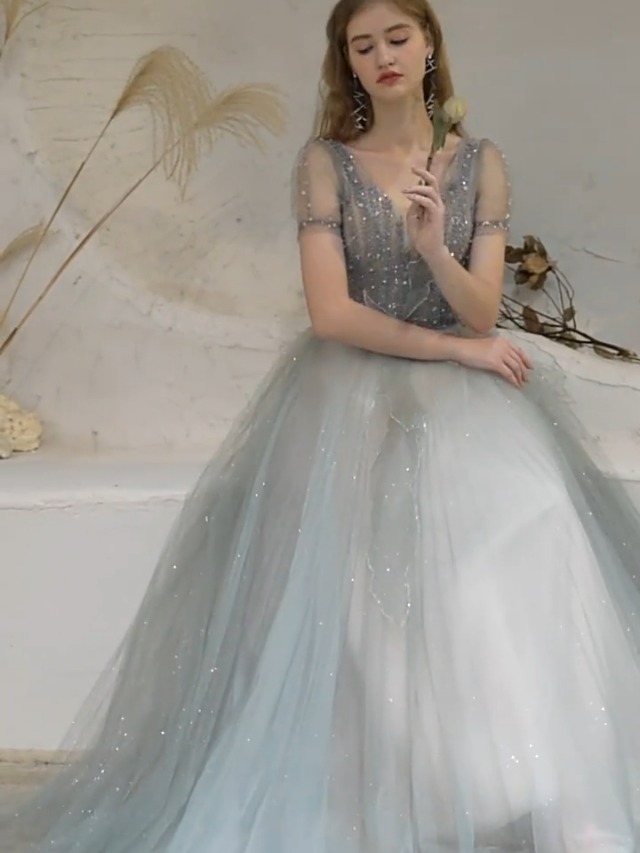 sachin and babi light blue dress Half Sleeve Tea Length Chiffon Dusty Blue Mother of the Bride Dress main image 1