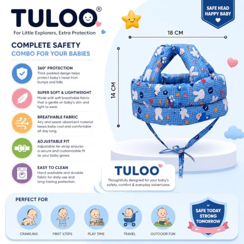 Image of Baby Infant Toddler Helmet No Bump Safety Head Cushion Bumper Bonnet Adjustable Protective Printed Cap Child Safety Headguard for Running Walking Crawling Safety Helmet (Sky Blue)