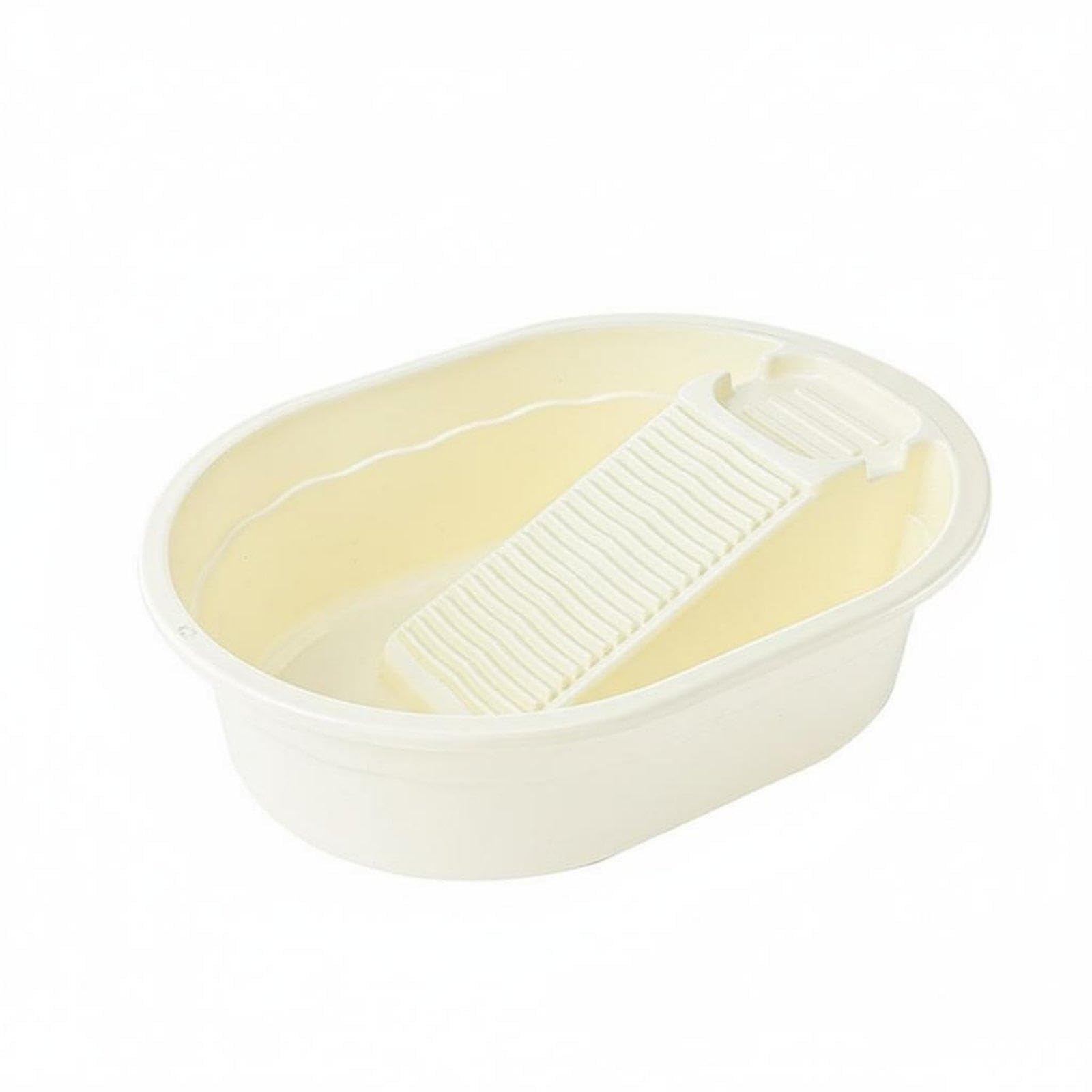Combined Washboard Basin 2-in-1 Design Laundry Tub with Washboard Multifunctional Laundry Scrub Basin for Students, Dormitory Cream L Solid Oval-image-32